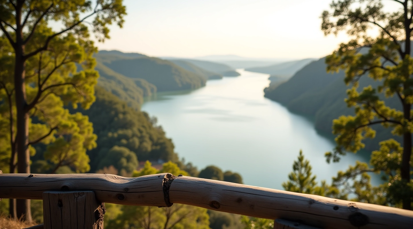 Vista panorámica del Río Paraná desde un mirador de Rosario con barandilla de madera